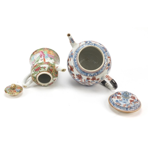 226 - Two Chinese porcelain teapots comprising Canton and Imari palette examples, the largest 19.5cm in le... 