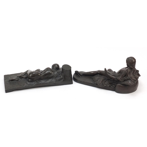 507 - Two bronzed studies of nude females, the largest 29cm wide