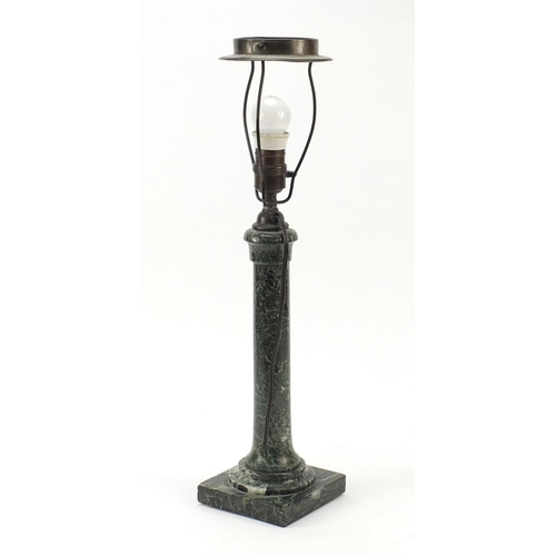 1167 - Green marble column table lamp, 42cm high