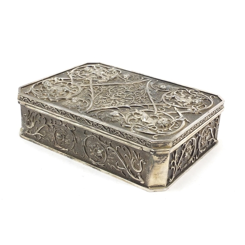 520 - Classical silver plated jewellery box with canted corners, decorated in relief with Putti amongst fl... 