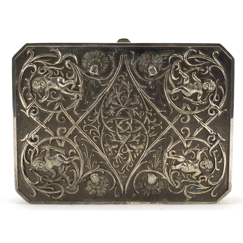 520 - Classical silver plated jewellery box with canted corners, decorated in relief with Putti amongst fl... 