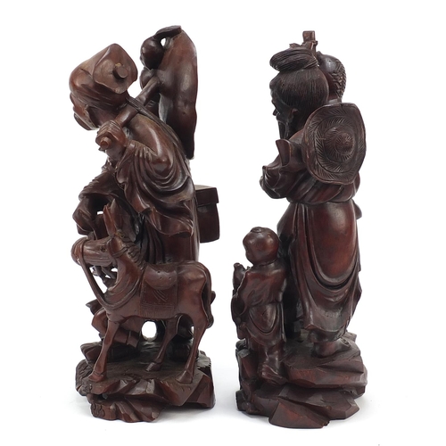 976 - Large pair of Chinese root carvings of fishermen with children, the largest 41.5cm high