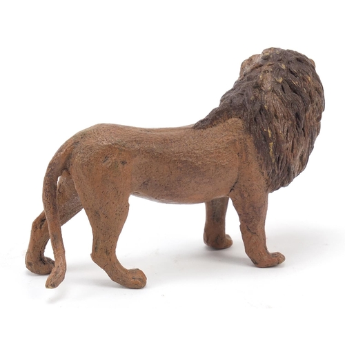 155 - Cold painted bronze lion in the style of Franz Xaver Bergmann, 9cm in length