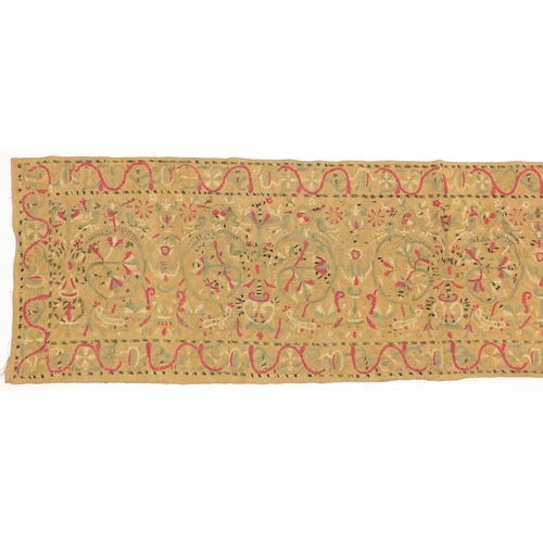 188 - Early 19th century Greek textile embroidered with flowers, 170cm x 43.5cm