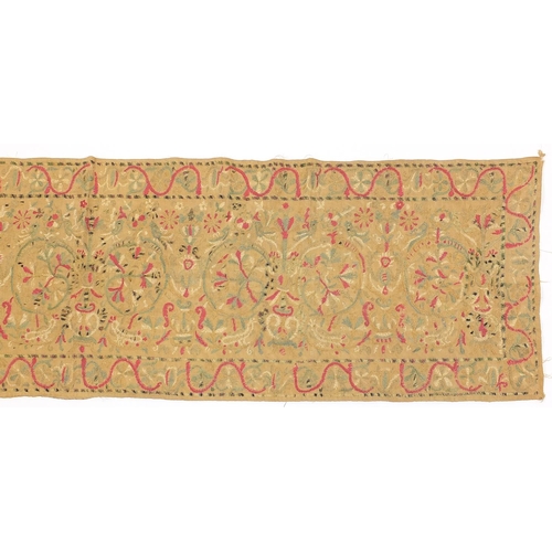 188 - Early 19th century Greek textile embroidered with flowers, 170cm x 43.5cm