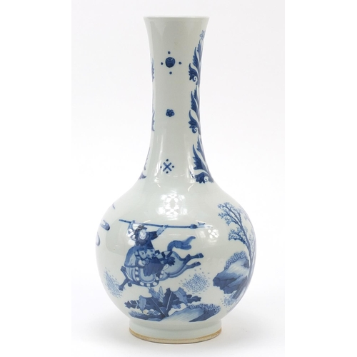 28 - Good Chinese blue and white porcelain vase hand painted with warriors on horseback in a landscape, 3... 