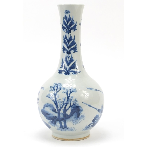28 - Good Chinese blue and white porcelain vase hand painted with warriors on horseback in a landscape, 3... 