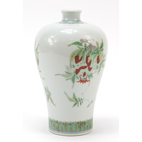 820 - Chinese doucai porcelain Meiping vase hand painted with fruit and flowers, six figure character mark... 