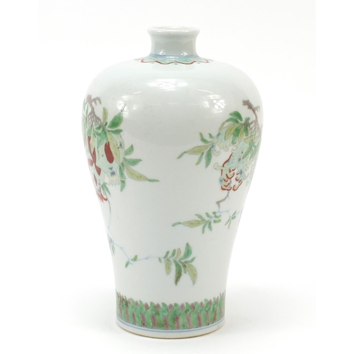 820 - Chinese doucai porcelain Meiping vase hand painted with fruit and flowers, six figure character mark... 