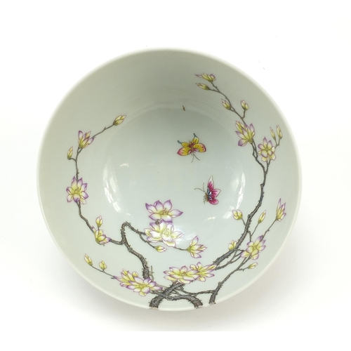 568 - Chinese porcelain bowl finely hand painted in the famille rose palette with blossoming flowers and c... 