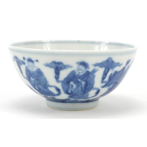 969 - Chinese blue and white porcelain bowl hand painted with eight immortals, six figure character marks ... 