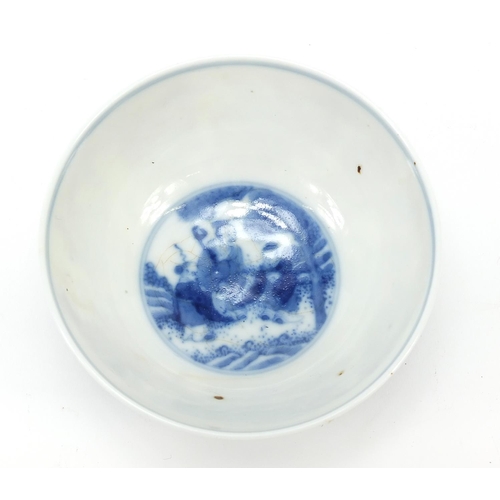 969 - Chinese blue and white porcelain bowl hand painted with eight immortals, six figure character marks ... 