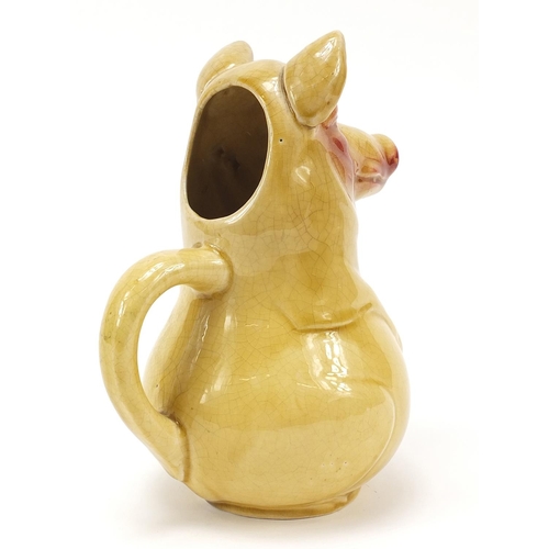 776 - Novelty 19th century yellow glazed porcelain pig jug, 21cm high