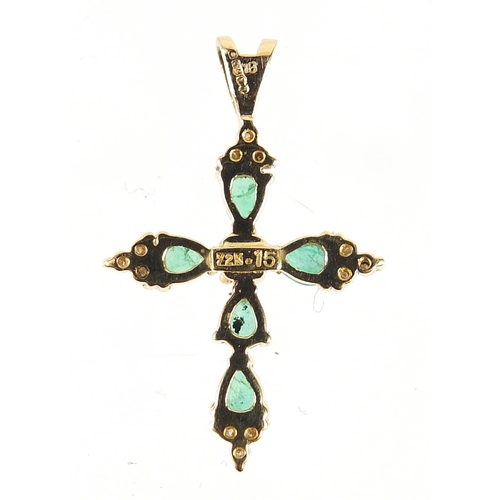 49 - 18ct gold diamond and emerald cross pendant, 2.7cm high, 2.4g