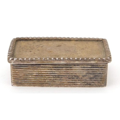 611 - Hampton Utilities, rectangular silver patch box with hinged lid and gilt interior, Birmingham 1965, ... 