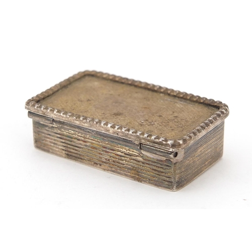 611 - Hampton Utilities, rectangular silver patch box with hinged lid and gilt interior, Birmingham 1965, ... 