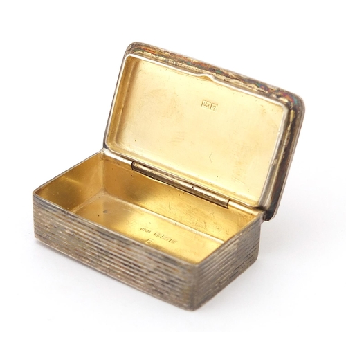 611 - Hampton Utilities, rectangular silver patch box with hinged lid and gilt interior, Birmingham 1965, ... 