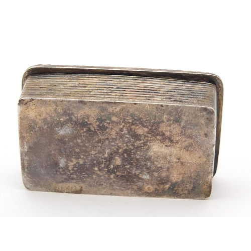 611 - Hampton Utilities, rectangular silver patch box with hinged lid and gilt interior, Birmingham 1965, ... 