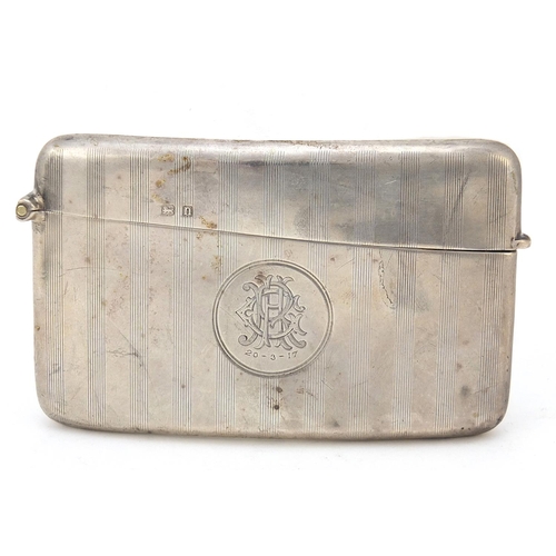 132 - Joseph Gloster Ltd, George V silver card case with engine turned decoration, 8.5cm wide, 53.0g