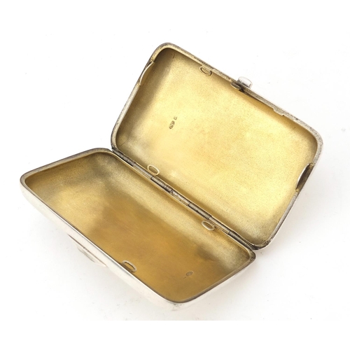 282 - Large rectangular silver cigarette case with gilt interior, impressed Russian marks to the interior,... 