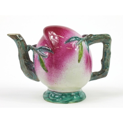 956 - Chinese porcelain naturalistic teapot in the form of a peach, 17.5cm in length