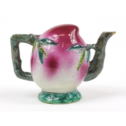 956 - Chinese porcelain naturalistic teapot in the form of a peach, 17.5cm in length