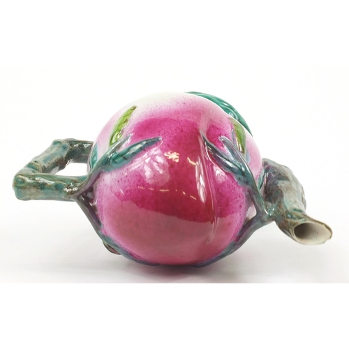 956 - Chinese porcelain naturalistic teapot in the form of a peach, 17.5cm in length