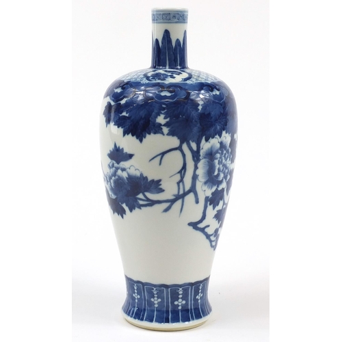 959 - Large Chinese blue and white porcelain vase hand painted with butterflies and a bird amongst blossom... 