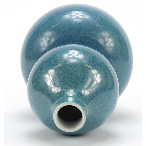 816 - Chinese porcelain double gourd vase having a spotted turquoise glaze, 25.5cm high