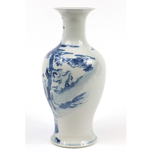 218 - Large Chinese blue and white porcelain baluster vase hand painted with an Emperor and figures in a l... 