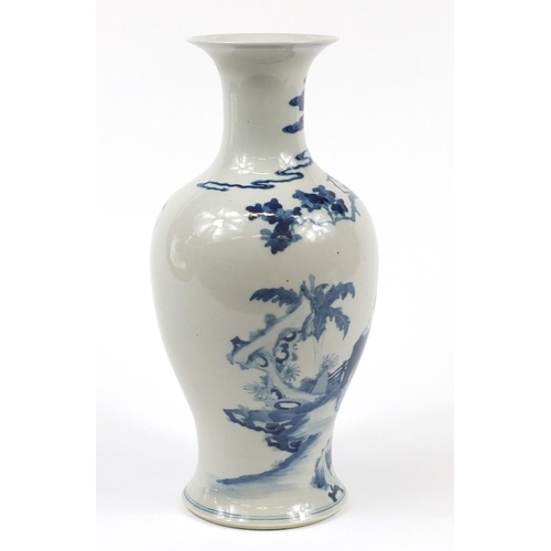 218 - Large Chinese blue and white porcelain baluster vase hand painted with an Emperor and figures in a l... 