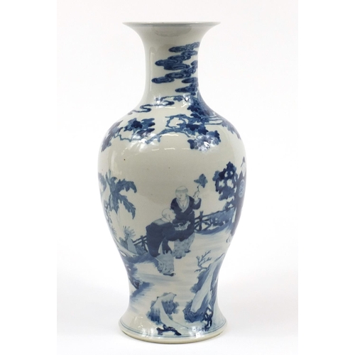 218 - Large Chinese blue and white porcelain baluster vase hand painted with an Emperor and figures in a l... 