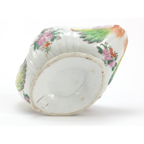 227 - Chinese porcelain sauce tureen and cover with naturalistic finial, hand painted in the famille rose ... 