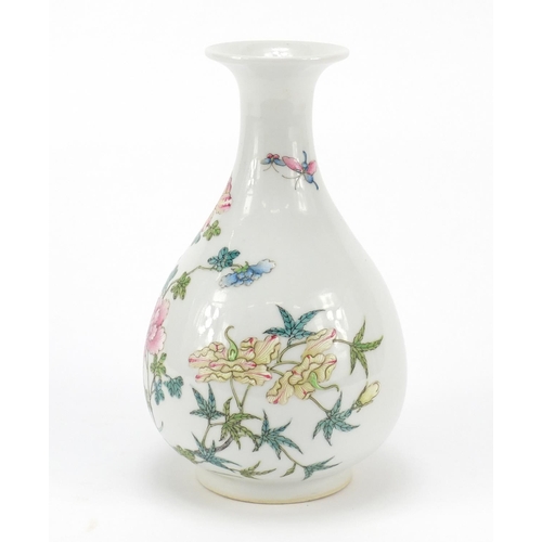 651 - Chinese porcelain vase hand painted in the famille rose palette with butterflies amongst flowers, si... 