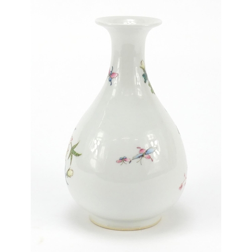 651 - Chinese porcelain vase hand painted in the famille rose palette with butterflies amongst flowers, si... 