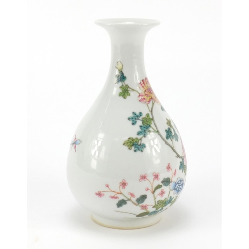 651 - Chinese porcelain vase hand painted in the famille rose palette with butterflies amongst flowers, si... 