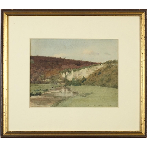 707 - John M Aiken 1903 - Chalk pit near Arundel, signed watercolour, inscribed label verso, mounted, fram... 