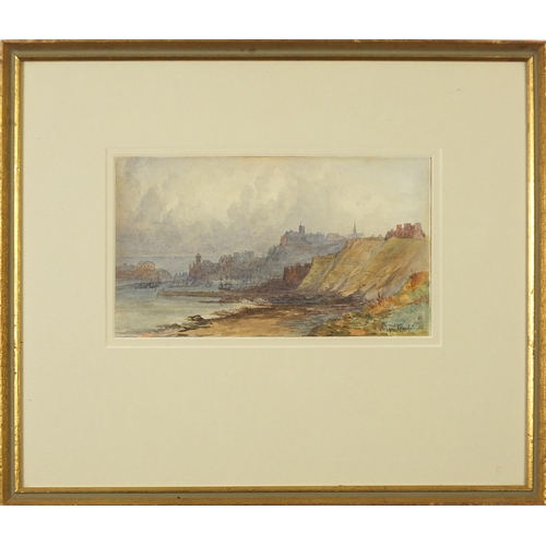 951 - Follower of Albert Goodwin - Coastal scene with town, signed watercolour, mounted, framed and glazed... 