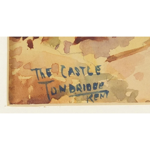 368 - E J Ashton - The castle, Tonbridge, Kent, signed watercolour, mounted, framed and glazed, 25cm x 17c... 