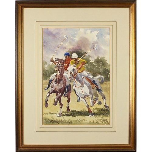 1252 - Roy Pettitt - Polo, watercolour, mounted, framed and glazed, 35cm x 24.5cm excluding the mount and f... 