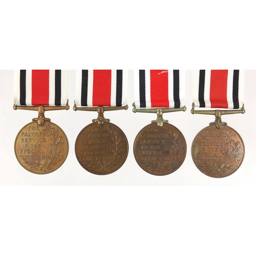 629 - Four George VI Special Constabulary Service medals awarded to FREDERICK E CARRUTHERS, ARTHUR LAPHAM,... 