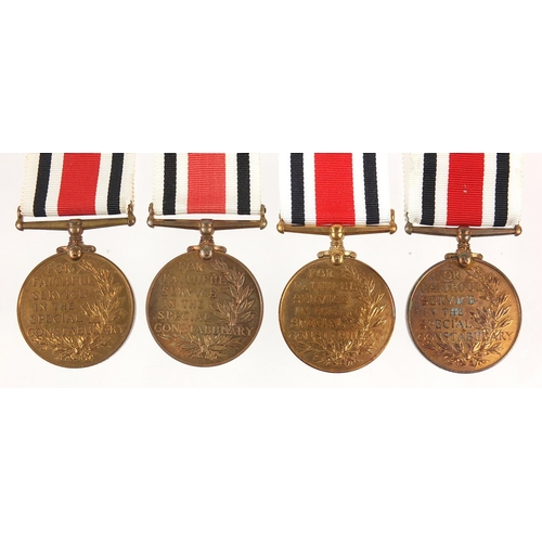 801 - Four George VI Special Constabulary Service medals awarded to CHARLES A BROWN, GEORGE H WICKENS, ROB... 