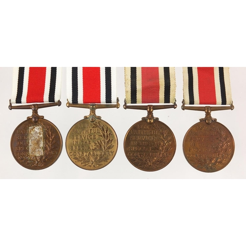 808 - Four George V Special Constabulary Service medals, one with Long Service 1933 bar awarded to ALFRED ... 