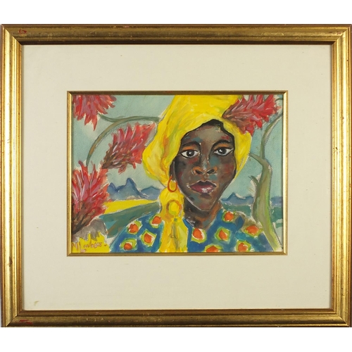 333 - Portrait of an African girl, watercolour, mounted, framed and glazed, 33cm x 24cm excluding the moun... 