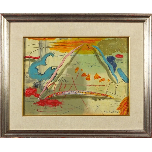 811 - Manner of James Howard - Abstract composition, oil on canvas, inscribed verso, mounted and framed, 3... 