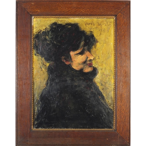 249 - Head and shoulders portrait of a female wearing black, Impressionist school oil on canvas, mounted a... 