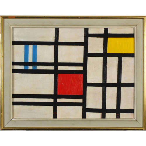 815 - After Piet Mondrian - Abstract composition geometric shapes, oil on board, mounted and framed, 39cm ... 