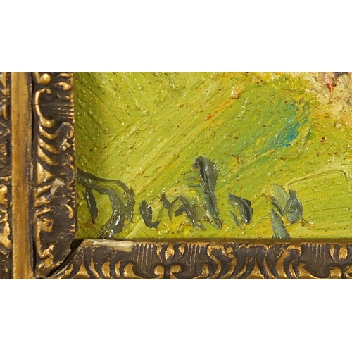 813 - After Ronald Ossory Dunlop - Figures in an interior, Impressionist oil on board, framed, 19cm x 13.5... 