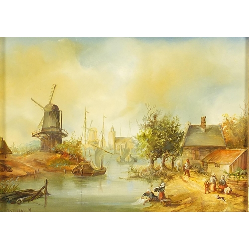 70 - Landscapes including Dutch landscapes with windmills and figures on horseback before woodlands, four... 