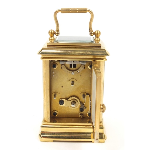 511 - Gilt brass miniature carriage clock with Sevres type panels, 8cm high